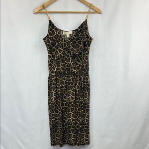 Michael Kors NWT Leopard Print Women's Dress with Gold Chain Straps - Size XS